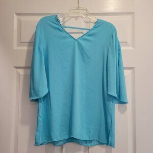 Chico's Size 1 Turquoise Blouse Elbow Length Sleeve 100% Polyester